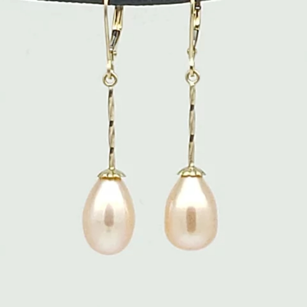 Peach Royalty 14 kt  AAA Teardrop Pearl Earrings